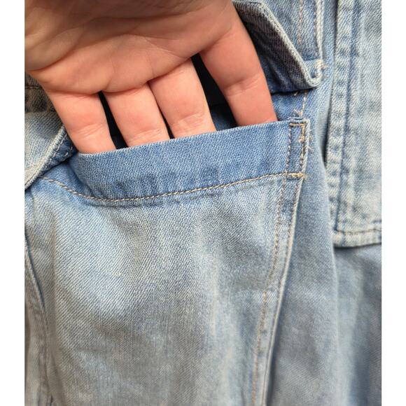 Free People Womens Small Blue Jean Denim Jumpsuit Romper Pockets Belt Go West - Picture 5 of 16